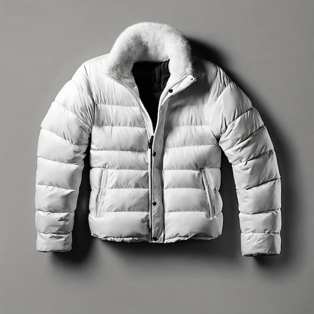 Ganz weiße Winterjacke auf weißem Hintergrund und Schlagschatten der Jacke mit hoher Auflösung