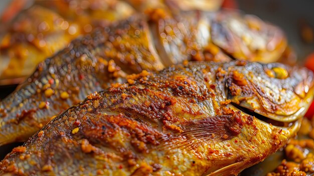 Ganzfisch frittiert auf einer Grill-Ölpfanne Banner-Hintergrunddesign