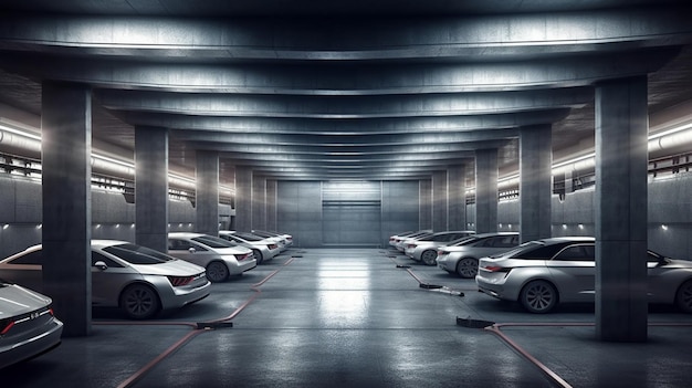 Garaje de estacionamiento interior subterráneo IA generativa