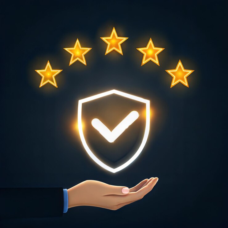 Garantía de calidad FiveStar con escudo brillante y marca de comprobación