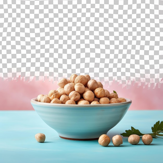 Garbanzos en un plato pequeño sobre fondo transparente