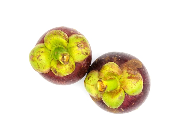 Garcinia mangostana isoliert auf weißem Hintergrund