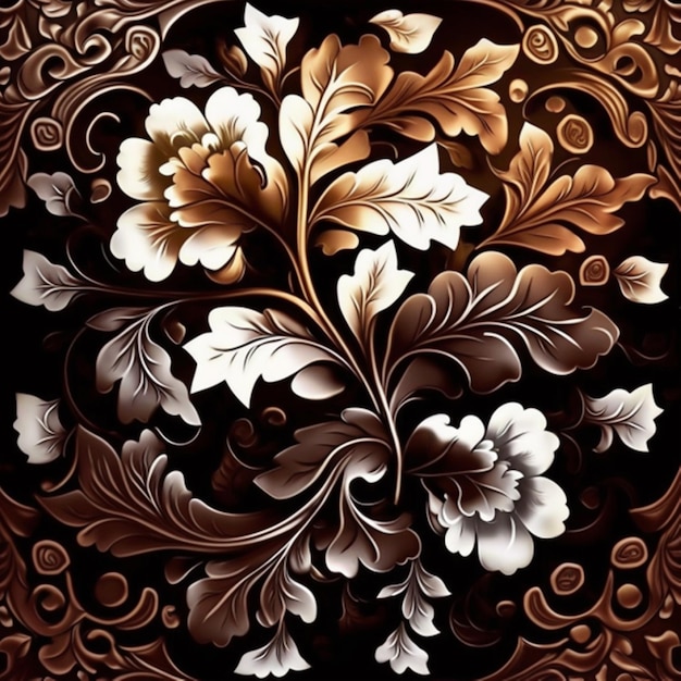 gardênia barroco floral, marrom, branco e preto