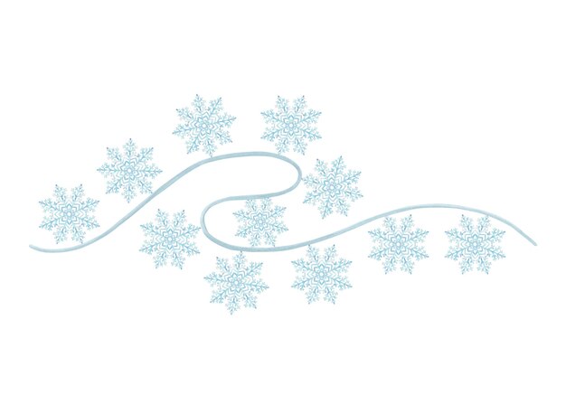 Garlanda de copos de nieve azules dibujada a mano con acuarela Ilustración de Navidad aislada