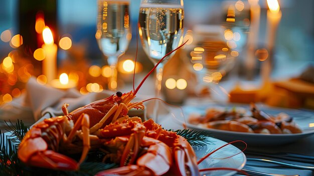 Garnelen Meeresfrüchte Gericht romantisches Abendessen Urlaub Urlaub am Strand Banner Hintergrunddesign