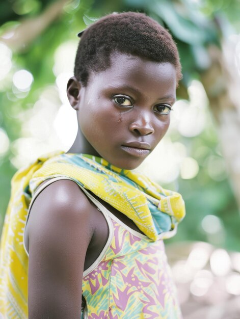 garota africana bonita mulher negra com pele escura cultura tradicional e roupas turbante beleza natural