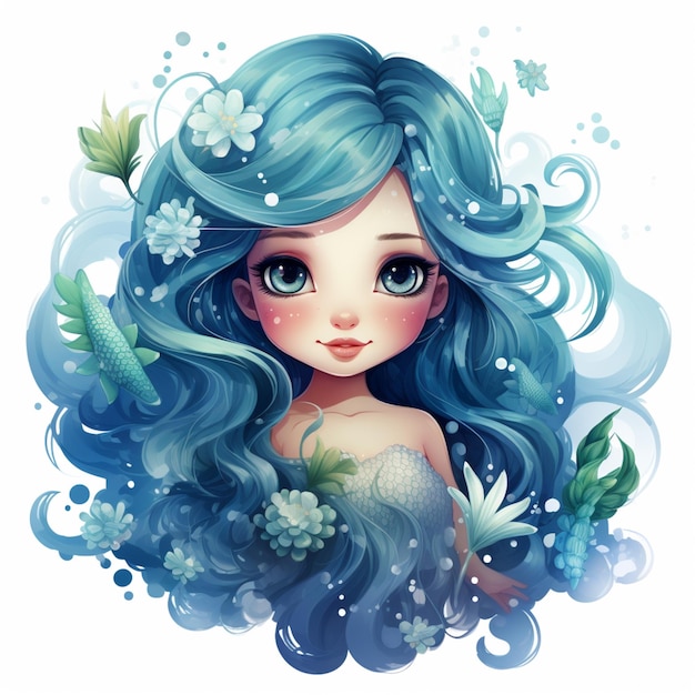 garota anime com cabelo azul e flores no cabelo ai generativa