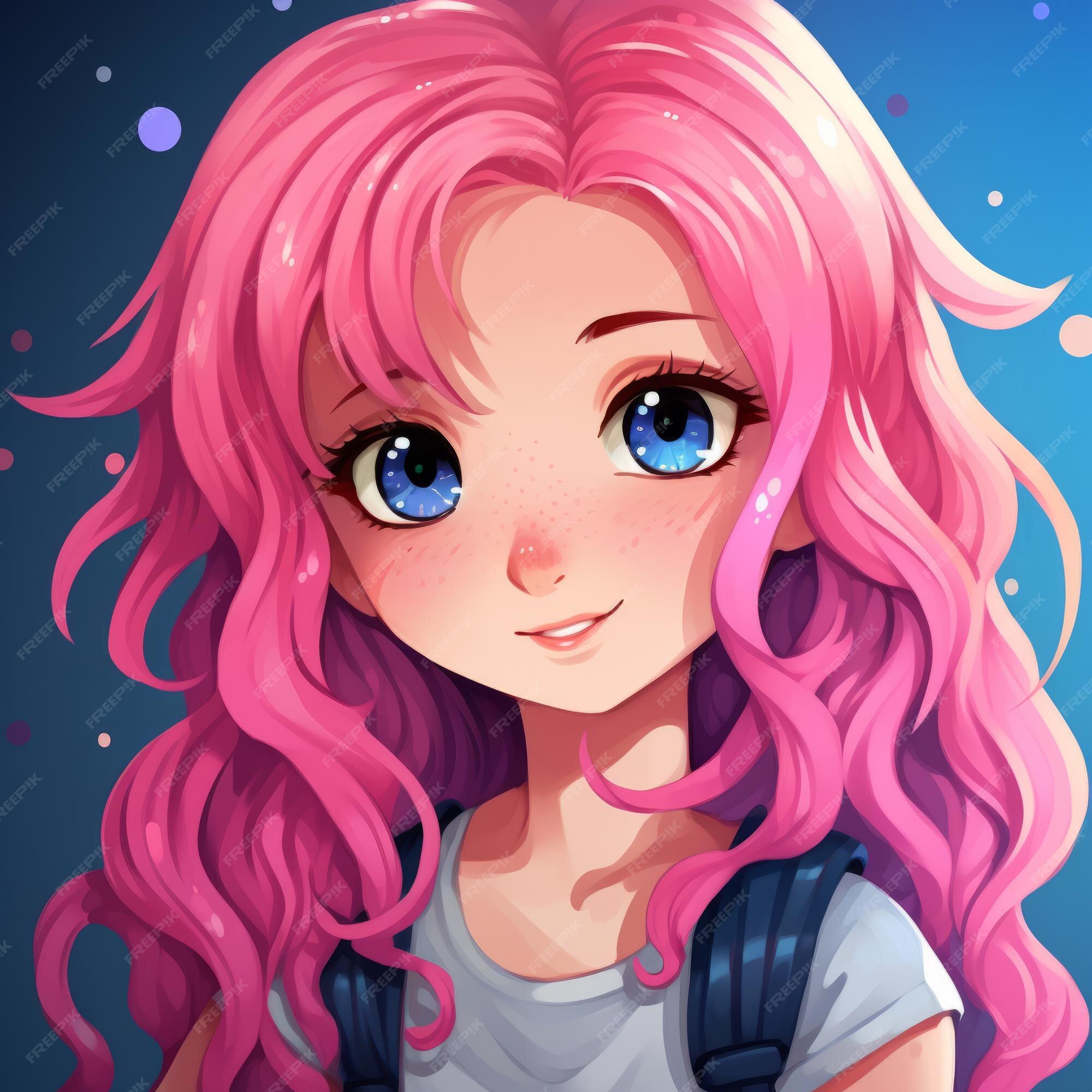 Fundo Uma Garota De Anime Com Cabelo Rosa E Olhos Azuis Fundo