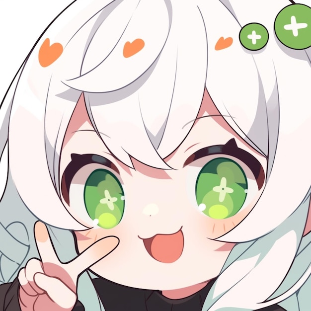 garota anime com olhos verdes apontando para algo com o dedo IA generativa