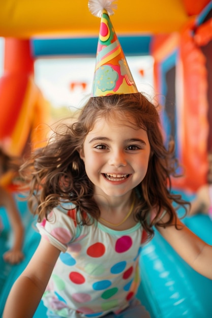 garota araffe em um chapéu de festa em um bouncy generative ai