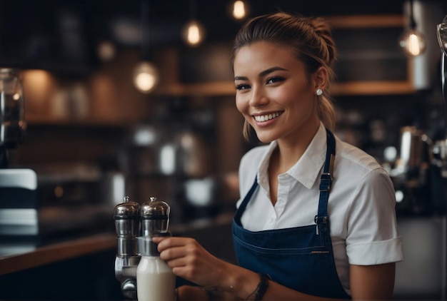 Garota Barista trabalhando no café