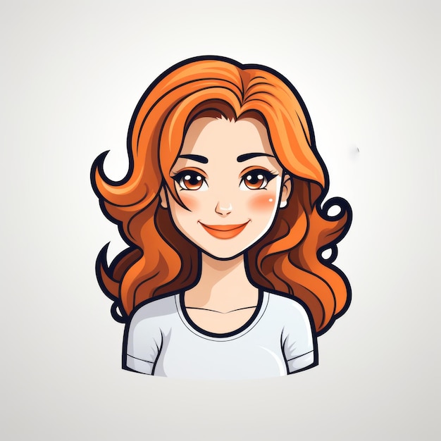 Garota cativante de desenho animado com cabelo laranja em estilo limpo e simples