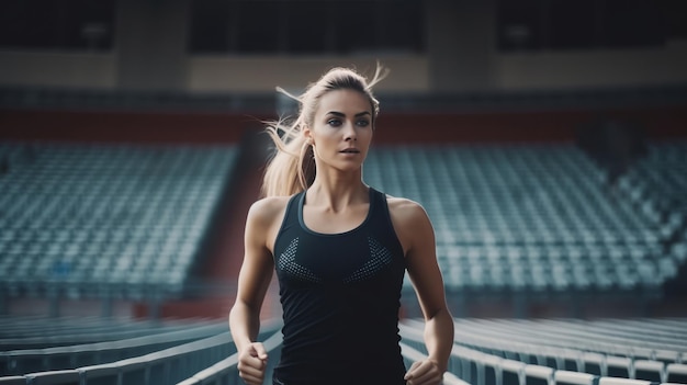 Garota corre no estádio Ilustração AI GenerativexA