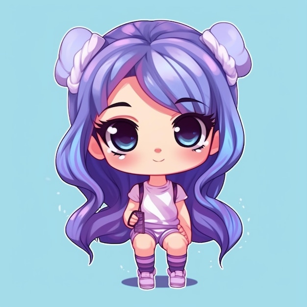 Garota de anime com cabelo roxo e cabelo roxo.