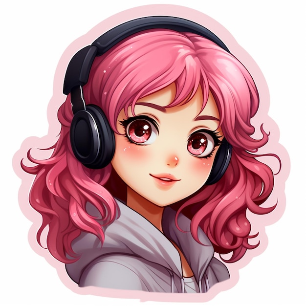 garota de anime com fones de ouvido e cabelo rosa generativa ai