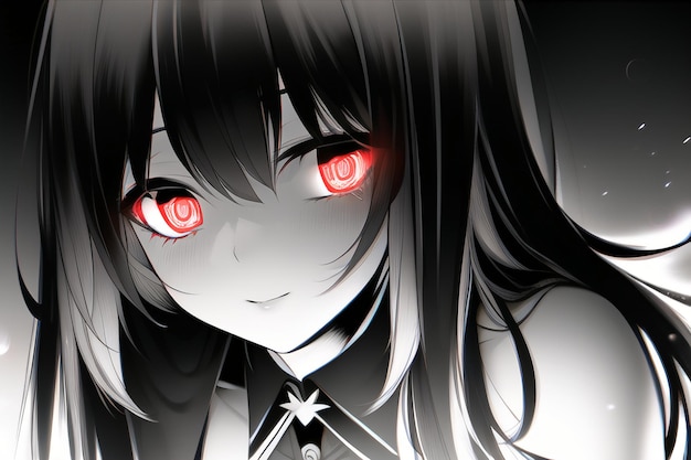 Um grupo de personagens de anime com cabelos pretos e olhos vermelhos