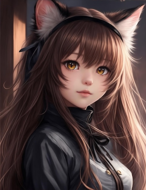Garota de anime com orelhas de gato