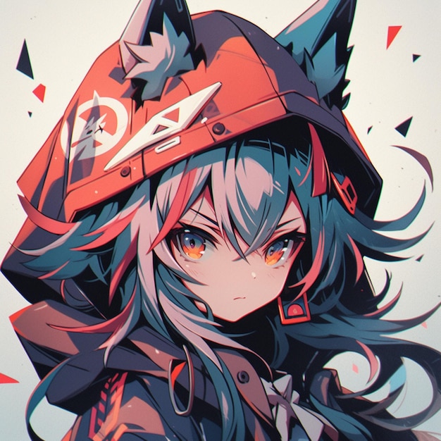 Garota de anime com um capacete vermelho e cabelo preto generativo ai