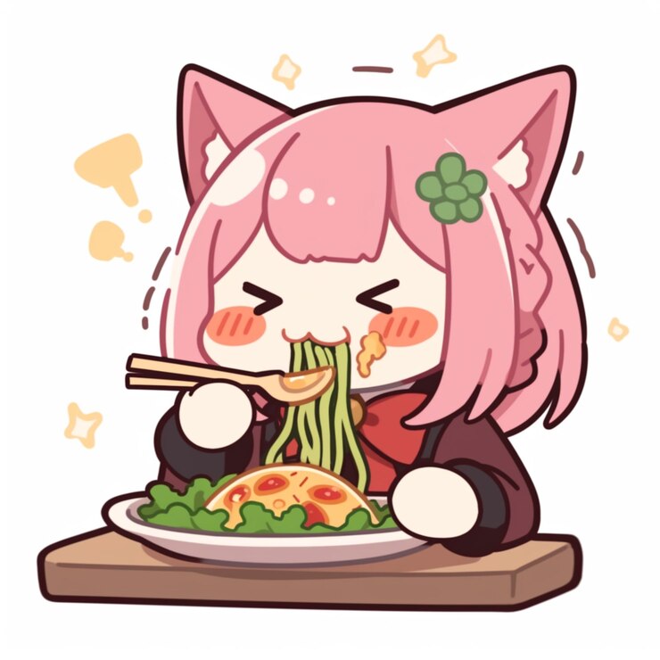Foto garota de anime comendo uma tigela de macarrão com pauzinhos generativo ai