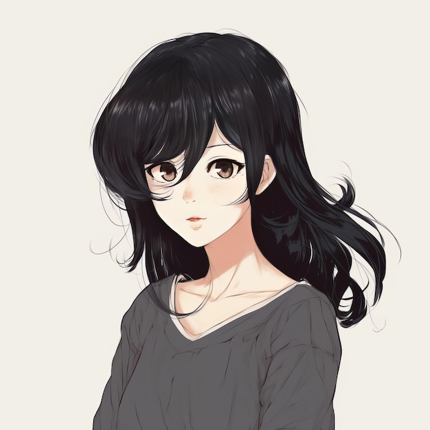 Garota de anime de cabelo preto em IA generativa de fundo branco