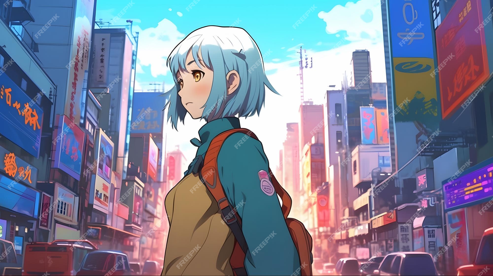 Garota de anime em uma cidade com o nome hibiki na frente