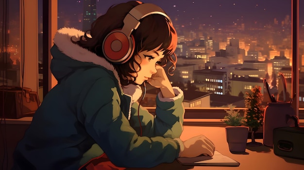 garota de anime ouvindo música