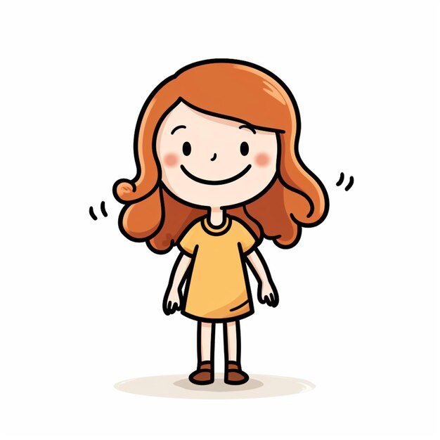 garota de desenho animado com cabelo vermelho e vestido amarelo de pé e sorrindo generativa ai