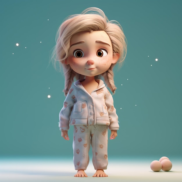 garota de desenho animado com pigtails e pijama de pé ao lado de uma bola generativa ai