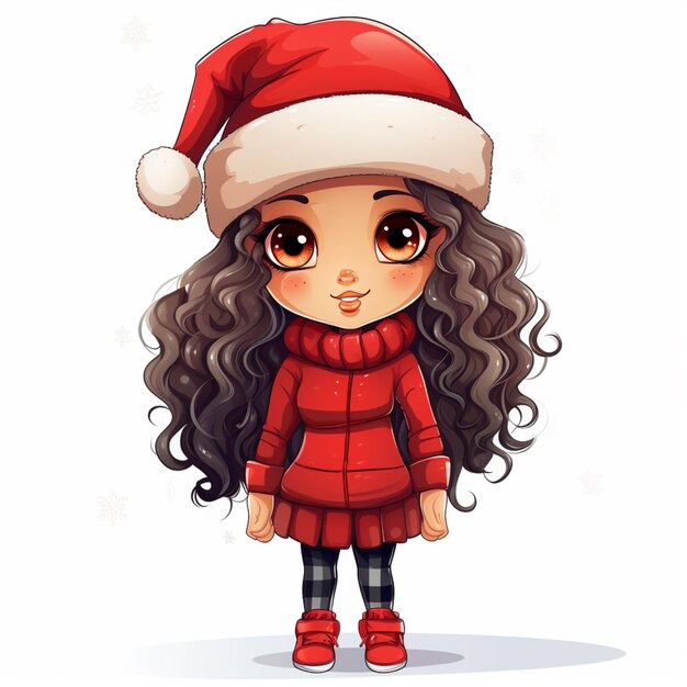 garota de desenho animado com um casaco vermelho e chapéu com cabelo longo generativo ai