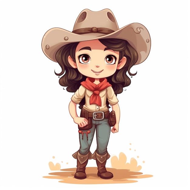 garota de desenho animado em roupa de cowboy com lasset e chapéu generativo ai