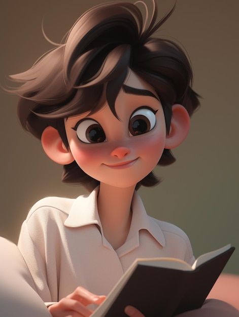 garota de desenho animado lendo um livro com olhos grandes e um sorriso generativo ai