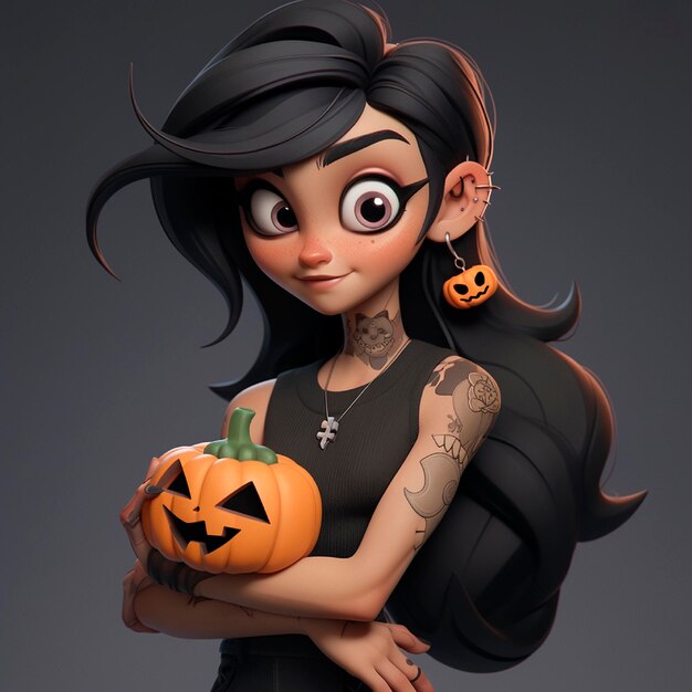 Foto garota de halloween como um estilo de animação 3d da disney pixar