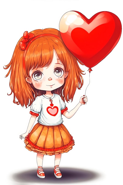 Garota de personagem de desenho animado com um grande coração nas mãos, isolada no fundo branco Cartão de dia dos namorados de São Valentim