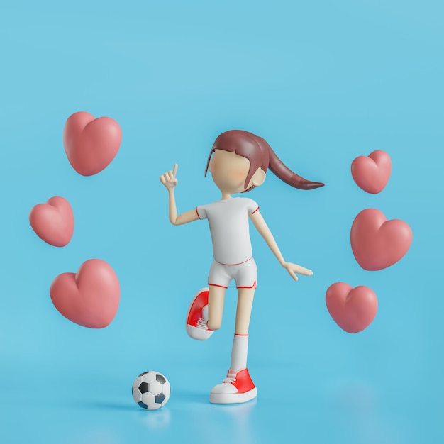 Garota de personagem de desenho animado de futebol apresenta renderização em 3d