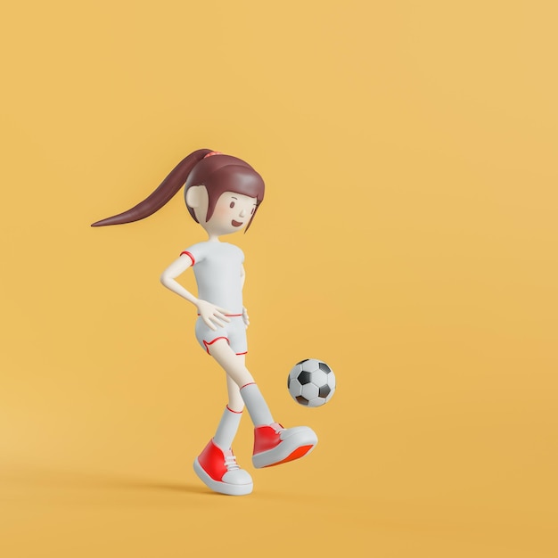 Garota de personagem de desenho animado de futebol apresenta renderização em 3d