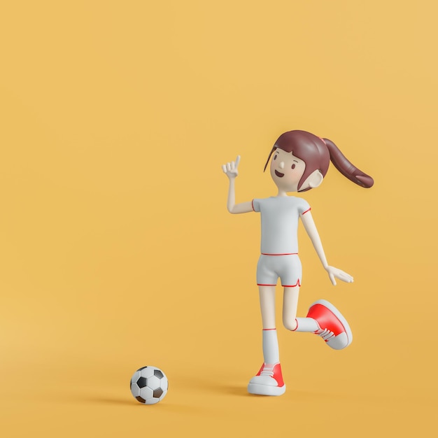 Garota de personagem de desenho animado de futebol apresenta renderização em 3d