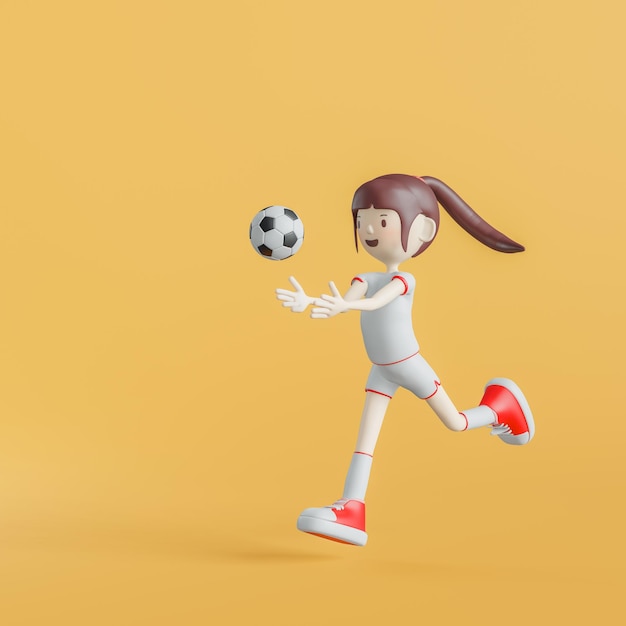 Garota de personagem de desenho animado de futebol apresenta renderização em 3d