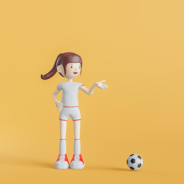 Garota de personagem de desenho animado de futebol apresenta renderização em 3d