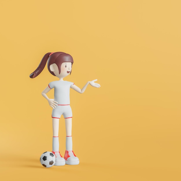 Garota de personagem de desenho animado de futebol apresenta renderização em 3d