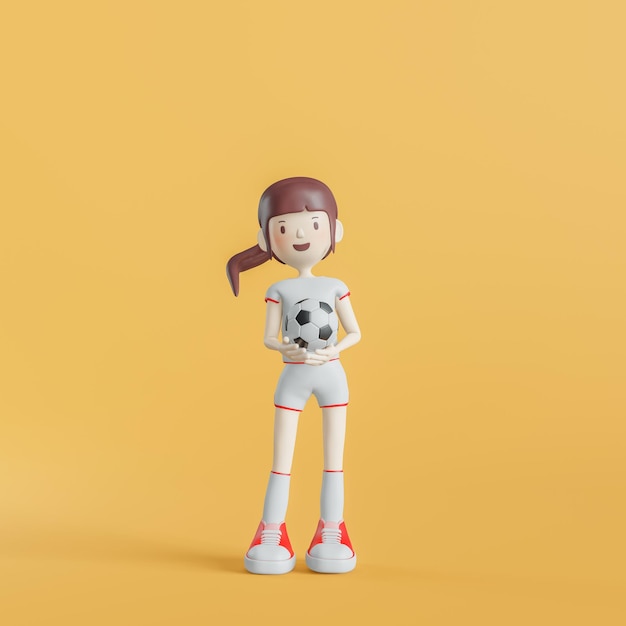 Garota de personagem de desenho animado de futebol apresenta renderização em 3d