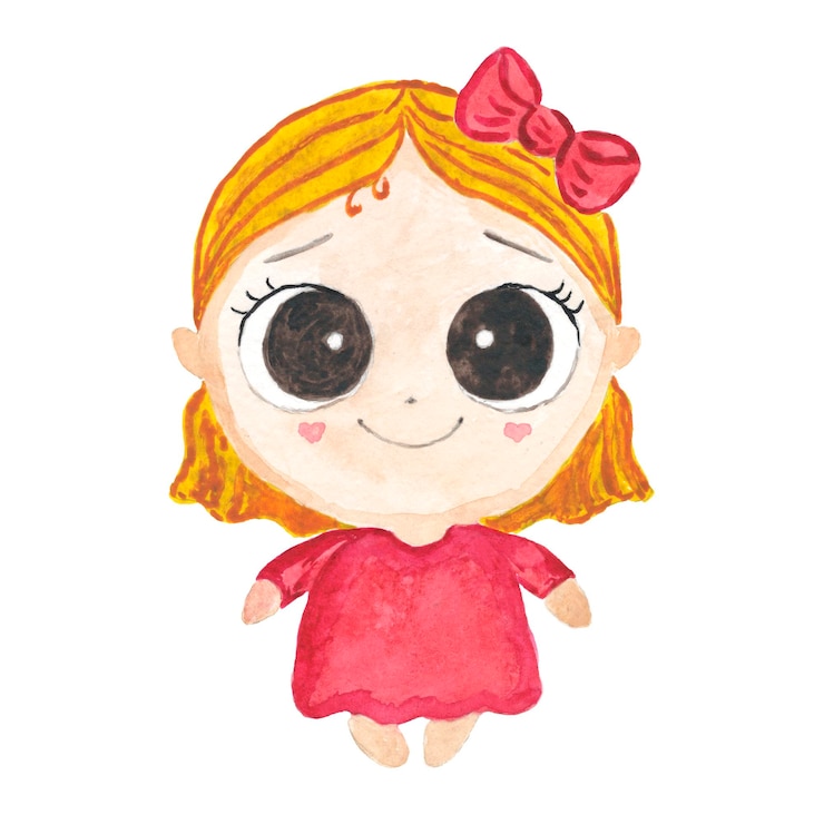 Foto garota de personagem em aquarela pintada à mão para impressão de logotipo em canecas de itens tshits