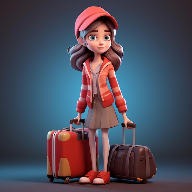 Garota estilo desenho animado com bagagem
