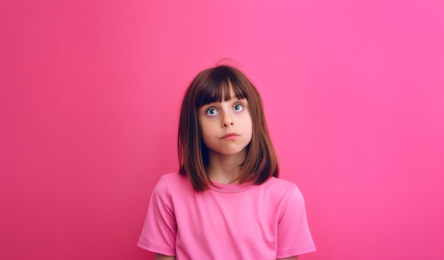 garota fazendo cara de tédio em um fundo de cor rosa