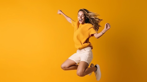 Garota feliz pulando ilustração AI GenerativexA