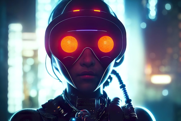 Garota futurista de renderização 3D cyberpunk