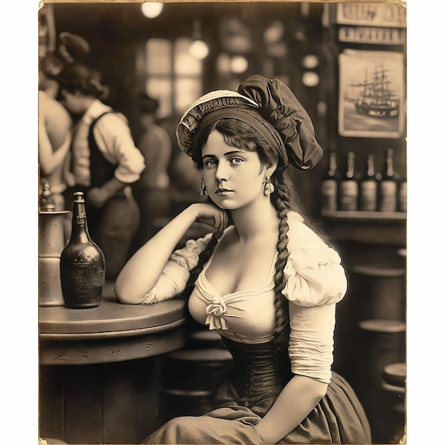garota gostosa em uma fotografia vintage de habour bar