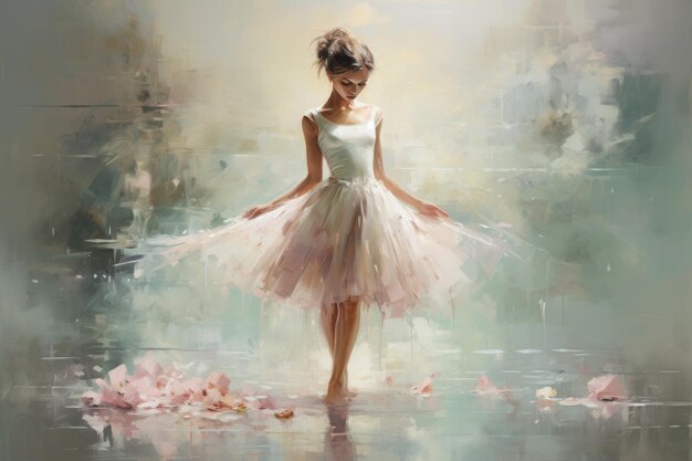 garota graciosa em um vestido de balé rosa desenhado em aquarela