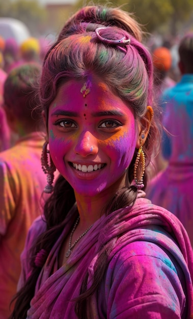 Garota Holi com fundo colorido