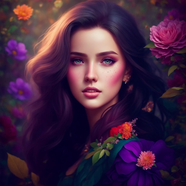 Garota jovem e ousada com fundo floral