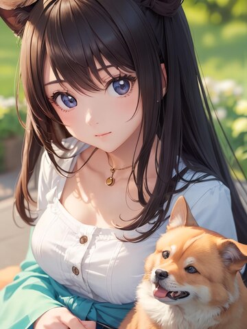 Garota Com Um Cachorro Fofo No Estilo Anime Gerou Uma Ilustração